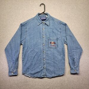 VTG Hard Rock Cafe Denim Long Sleeve Button Up Shirt Womens Lg San Antonio Texas